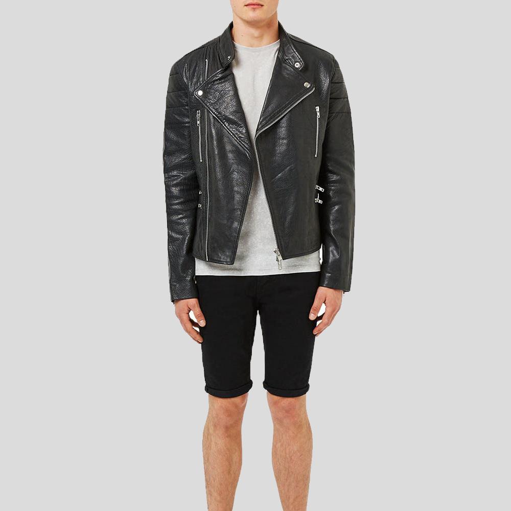 Men’s Barret Black Motorcycle Leather Jacket | Premium Sheepskin Racer | Full Grain Apparel