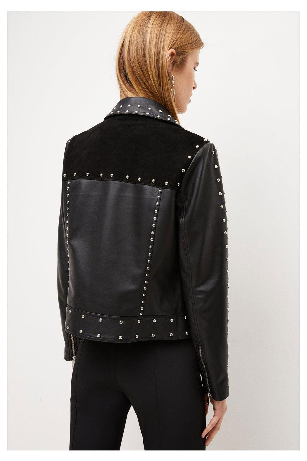 Women’s "Titanium Noir" Biker | Premium Black Lambskin | Hand-Set Silver Spikes & Pyramid Studded Armor | Full Grain Apparel
