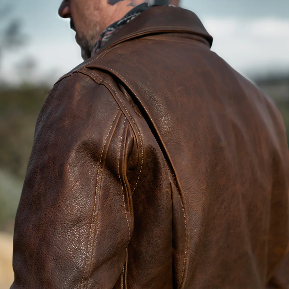 Men’s "Iron-Wing" Aviator-Biker | Heavy-Duty Brown Cowhide | RAF-Spec Flight Biker Jacket | Full Grain Apparel