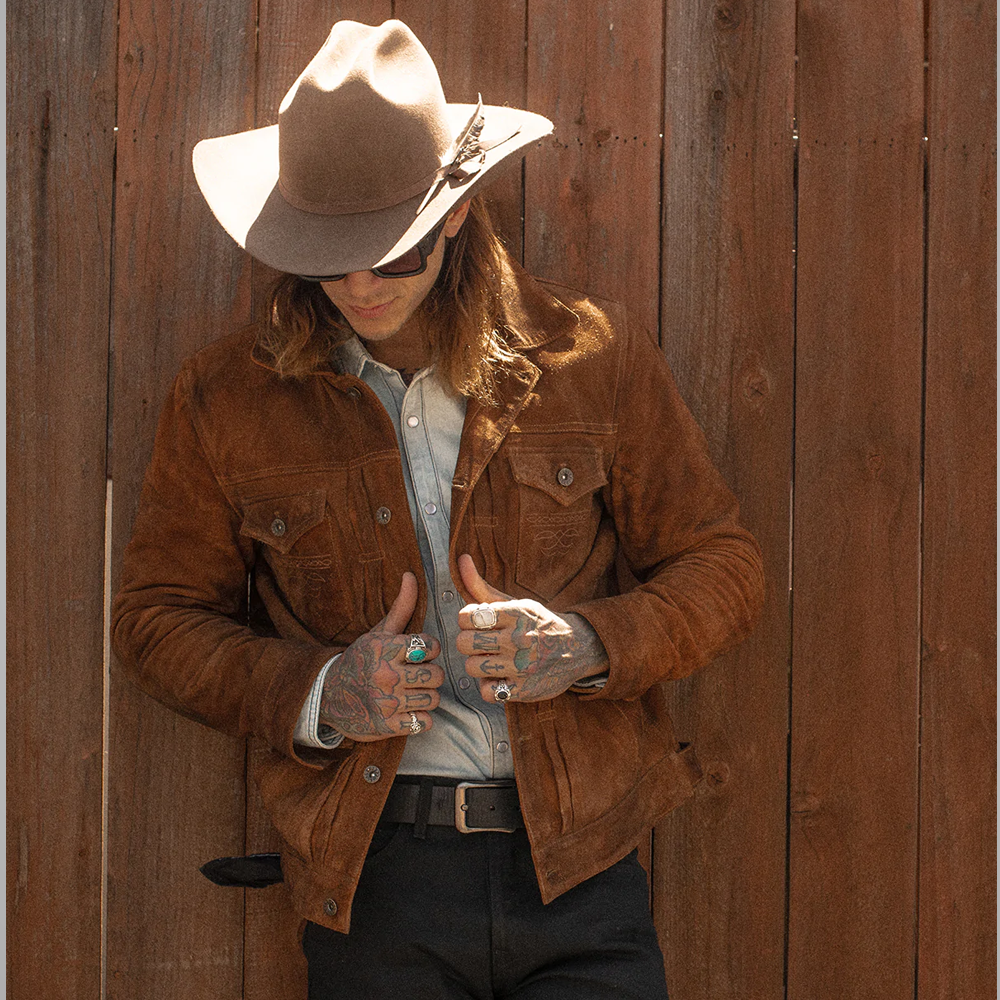 Chaqueta Western "Midnight Range" para hombre | Gamuza premium marrón chocolate | Flecos cortados a mano auténticos y canesúes de herencia | Indumentaria de cuero de grano completo