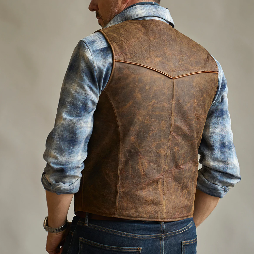 Men’s "Iron-Horse" Renegade Vest | Premium Brown Grain Leather | Western-Biker Hybrid Waistcoat | Full Grain Apparel