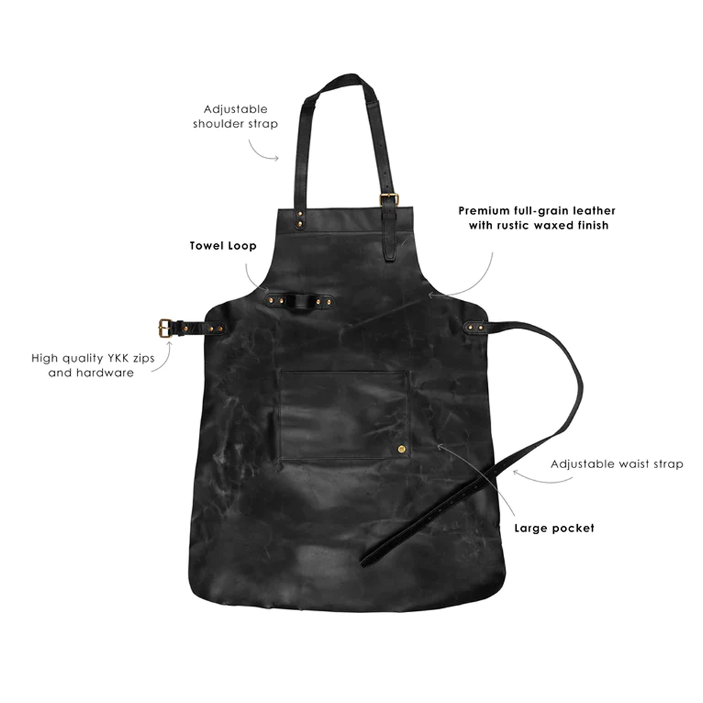 Delantal largo "Forge-Master" para hombre | Piel de oveja negra hecha a mano | Delantal de cuero de calidad profesional | Prenda de cuero de grano completo
