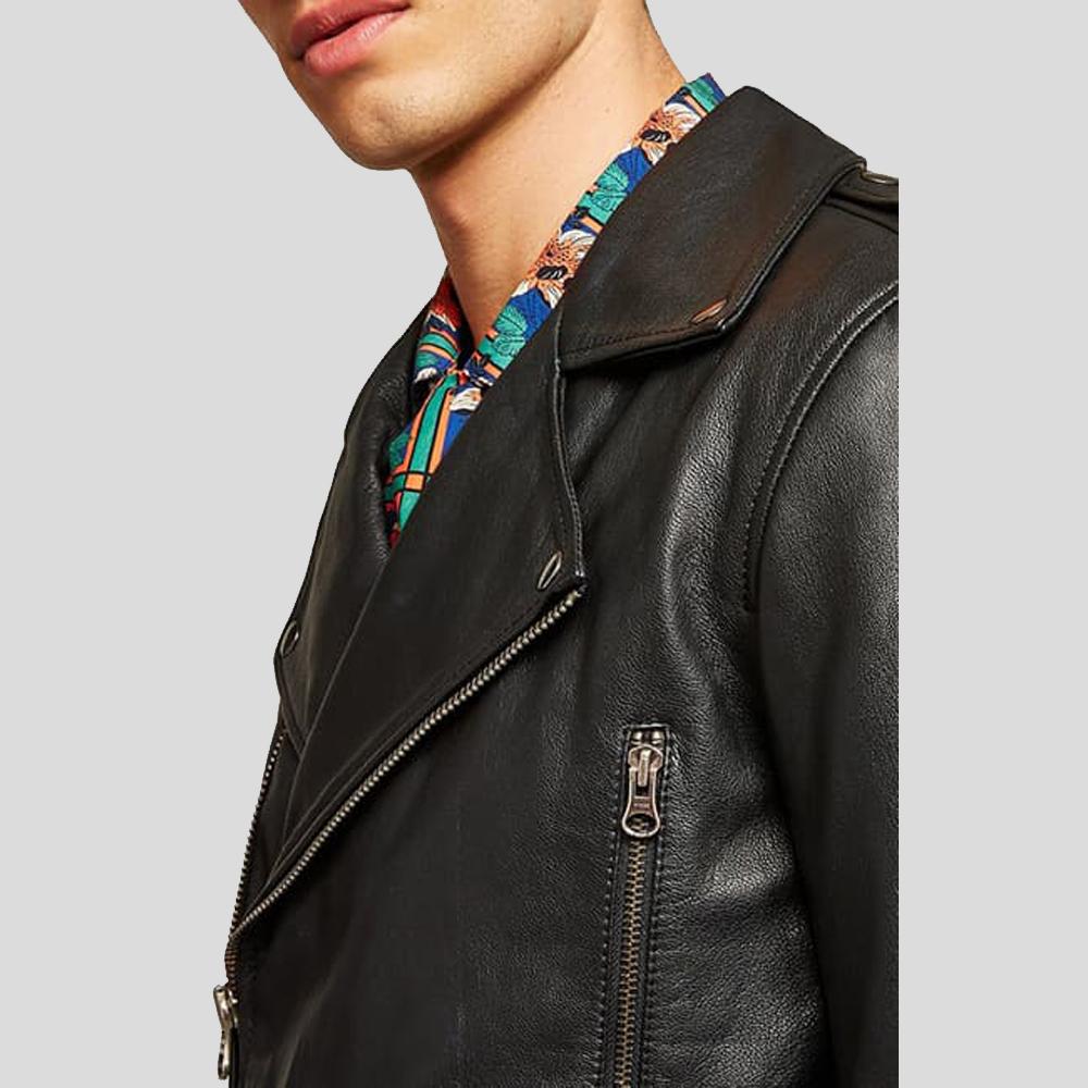 Men’s Aydan Black Motorcycle Leather Jacket | Real Sheepskin Racer | Full Grain Apparel