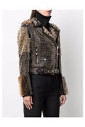 Women’s "Gothic Overlord" Punk Biker | Premium Obsidian Lambskin | Extreme Silver Long-Spikes & Studded Armor | Full Grain Apparel