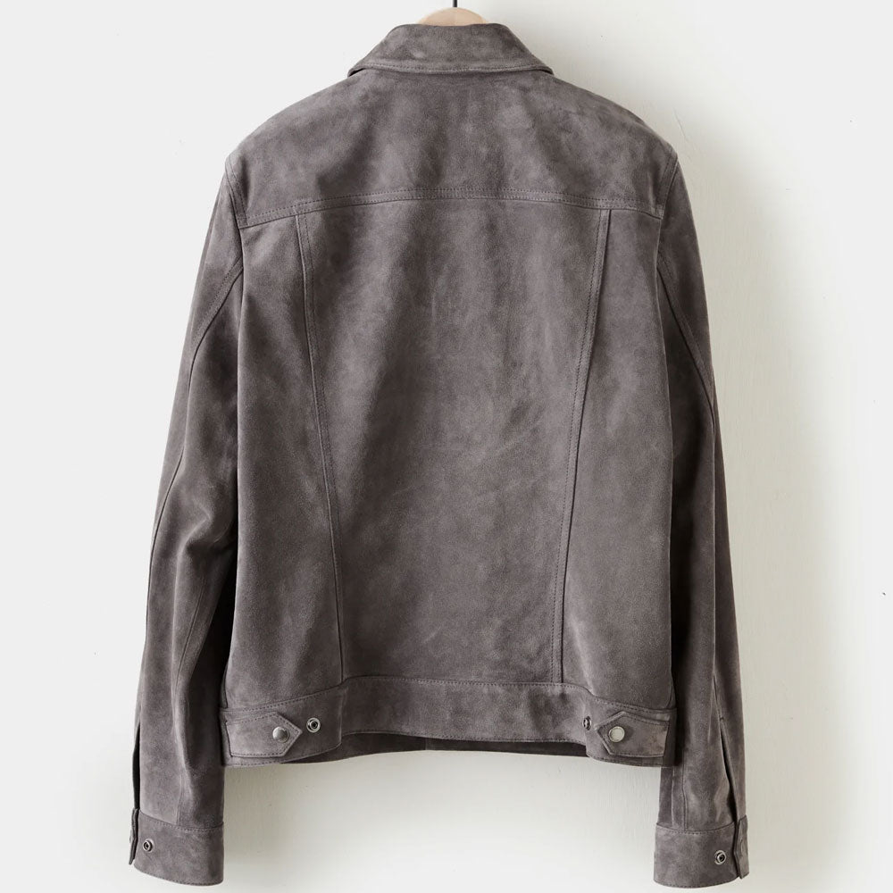 Men’s "Midnight Ember" Bomber Jacket | Chocolate & Dark Charcoal Dual-Tone Goat Suede | Full Grain Apparel
