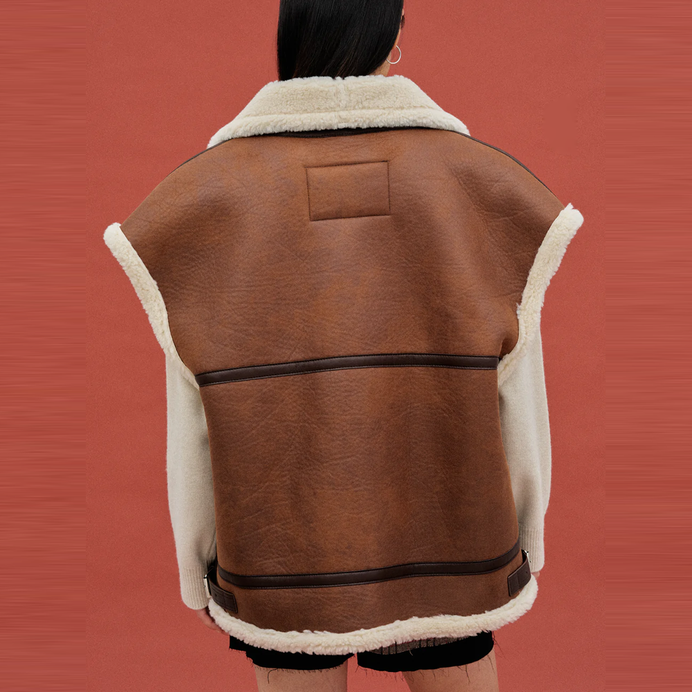 Chaleco Aviador para Mujer "Horizon Pilot" B3 | Piel de Cordero Premium Chocolate | Piel de Cordero Merina Genuina | Prenda de Piel de Grano Completo