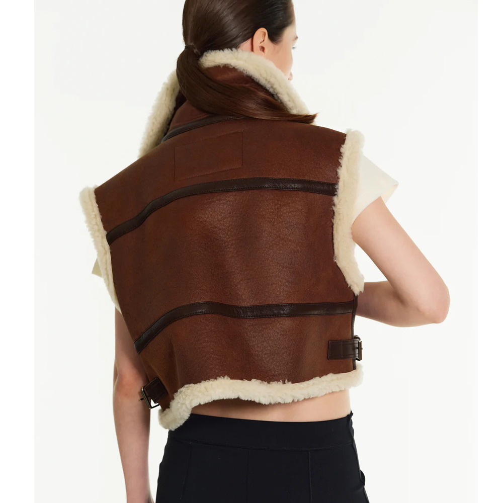 Women’s "Alpine Horizon" B3 Vest | Premium Chestnut Sheepskin | Authentic Shearling Aviator Leather Waistcoat | Full Grain Apparel
