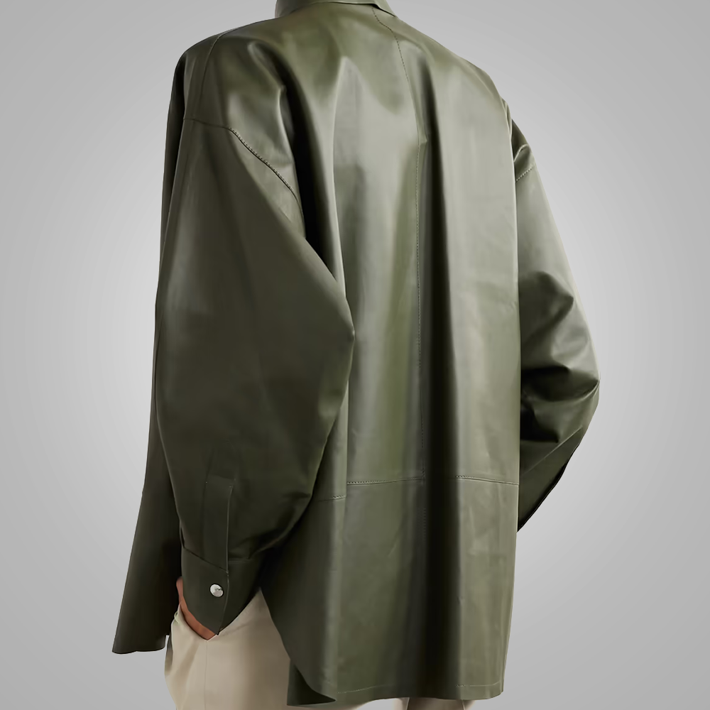 Women’s "Emerald-Smart" Leather Shirt | Premium Forest Green Sheepskin | Structured Collar & Ultra-Soft Tailored Finish | Full Grain Apparel