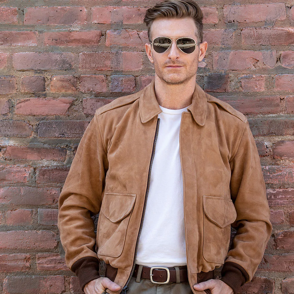 Aviador "Hybrid Commander" para hombre | Cuero A-2 prémium marrón | Forro de borreguillo integral B3-Spec | Prenda de cuero de plena flor
