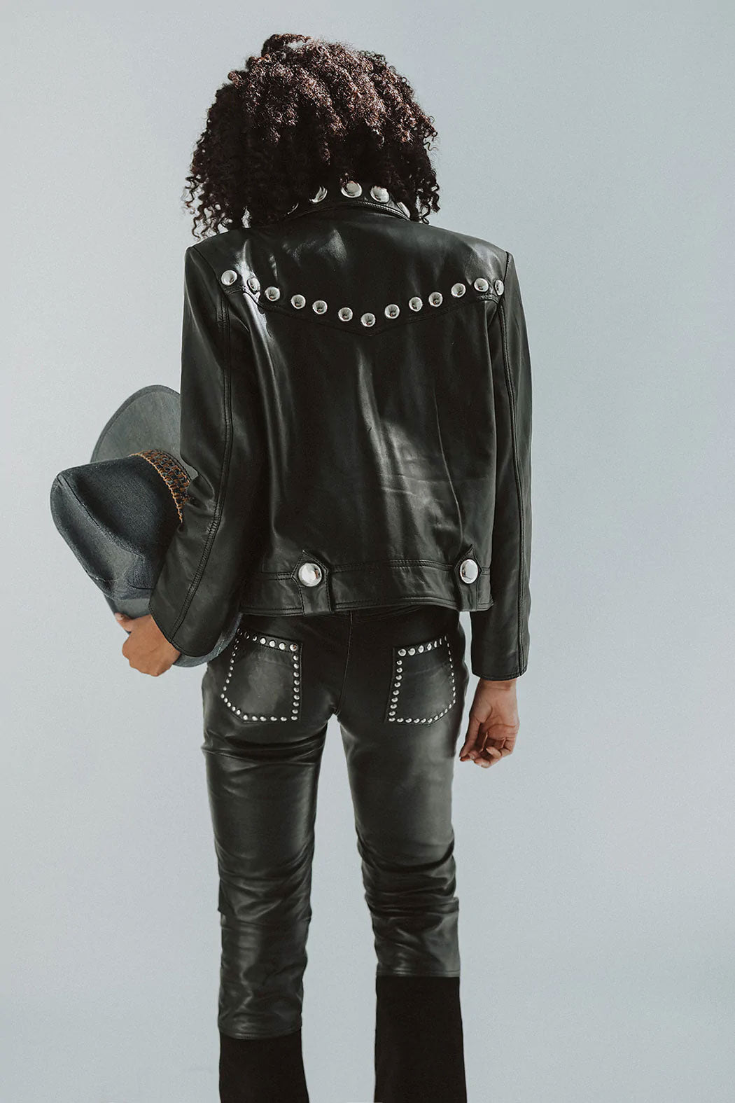 Women’s "Voltage Noir" Punk Biker | Premium Black Lambskin | Hand-Set Silver Spikes & Pyramid Studs | Full Grain Apparel