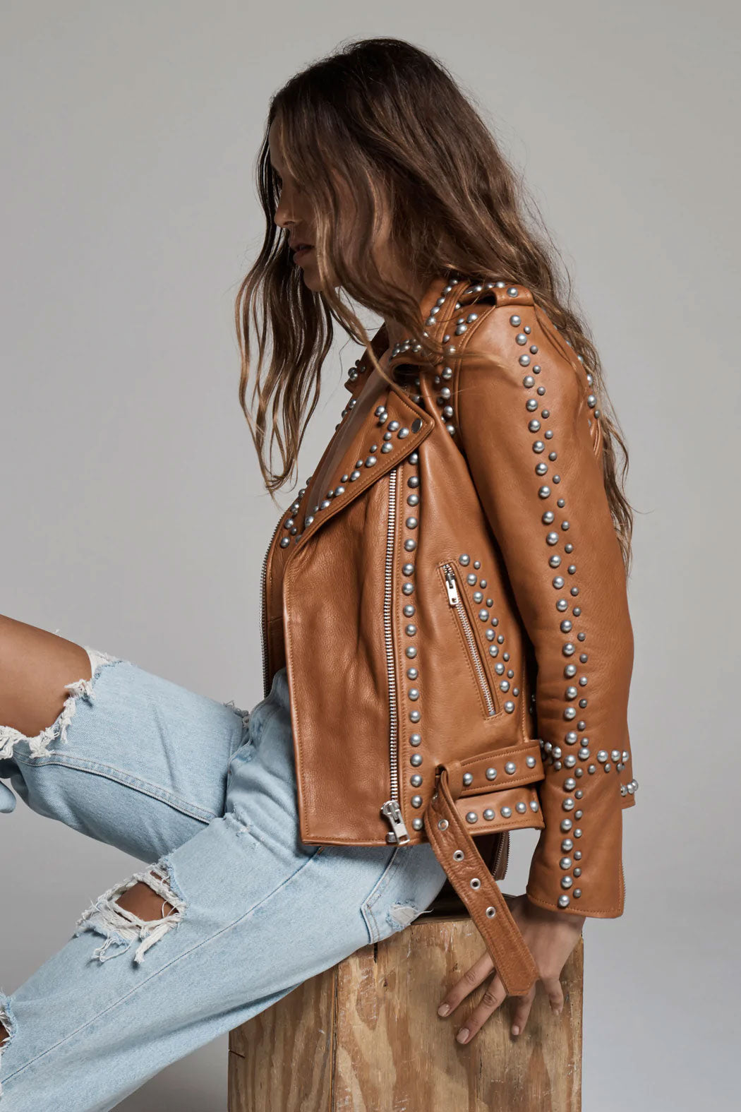 Women’s "Rebel Soul" Moto Jacket | Premium Espresso Leather | Hand-Set Silver Spikes & Studs | Full Grain Apparel