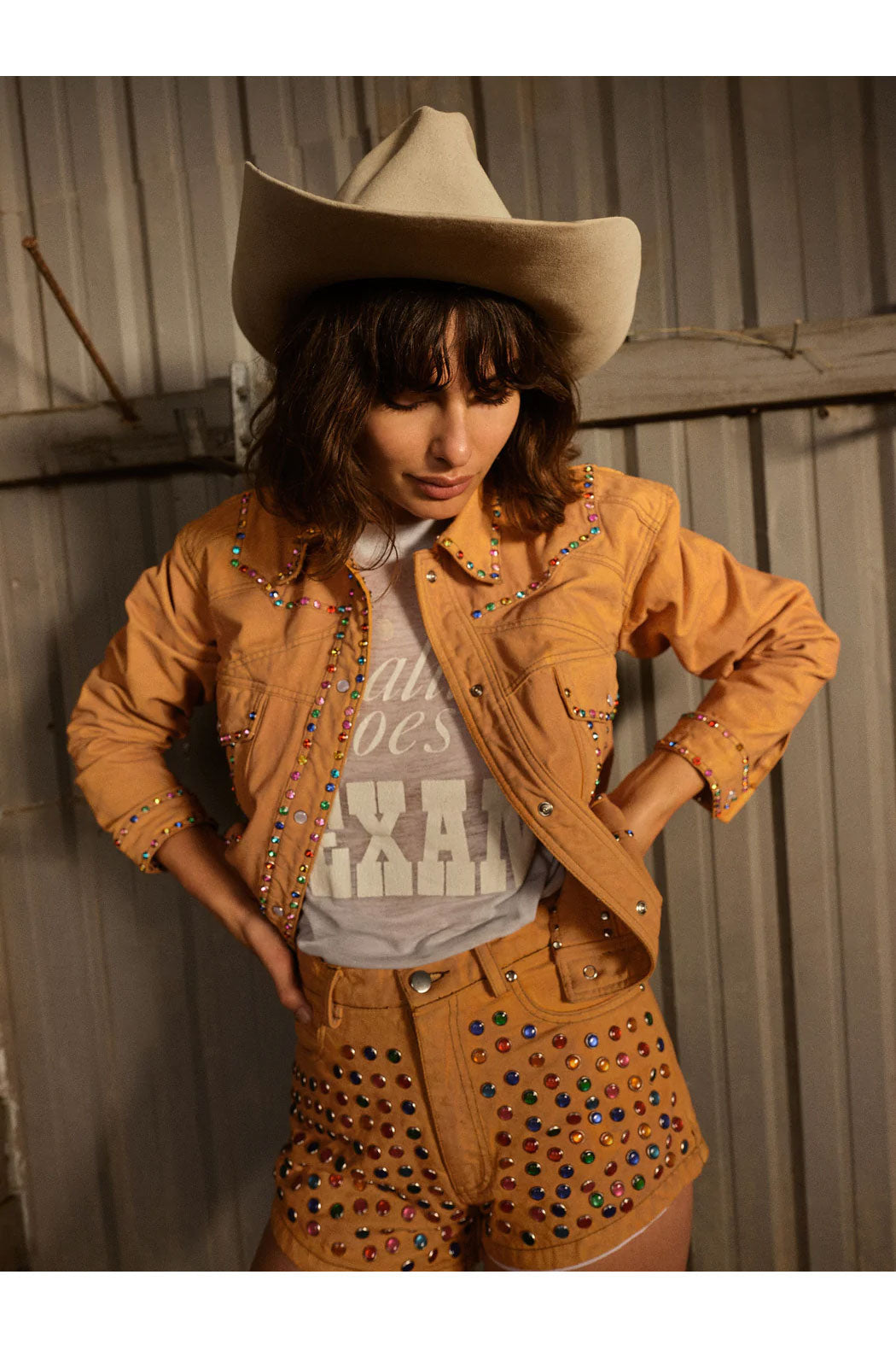 Women’s "Copper Canyon" Retro Moto | Premium Cognac Lambskin | Hand-Set Silver Spikes & Vintage Studs | Full Grain Apparel