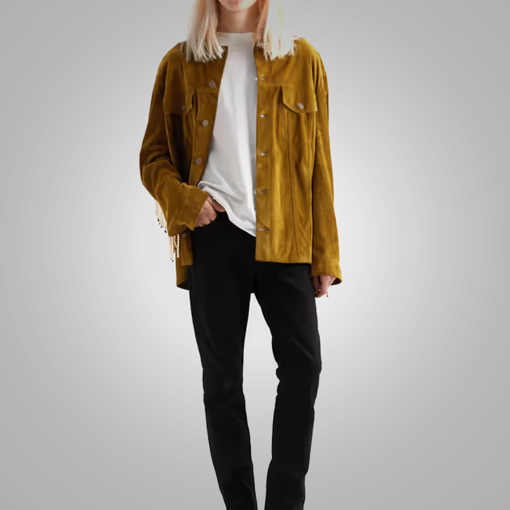 Chaqueta vaquera de estilo wéstern para hombre "Canyon-Drifter" | Ante cepillado marrón | Con flecos cortados a mano y adornos | Prenda de piel plena flor