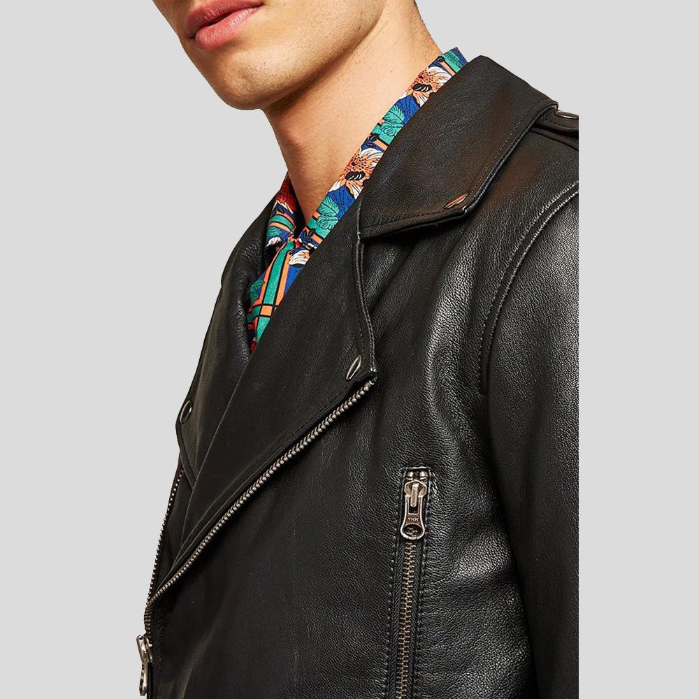 Men’s Bek Black Motorcycle Leather Jacket | Real Sheepskin Urban Racer | Full Grain Apparel