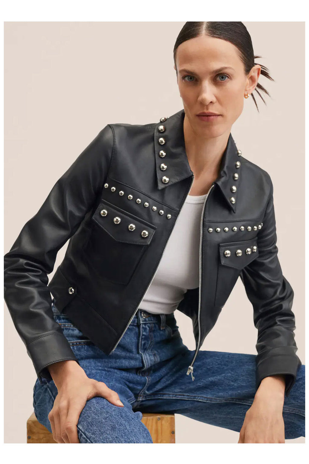 Women’s "Neon-Vintage" Rebel Moto | Premium Black Lambskin | Retro Silver Spikes & Studded Armor | Full Grain Apparel