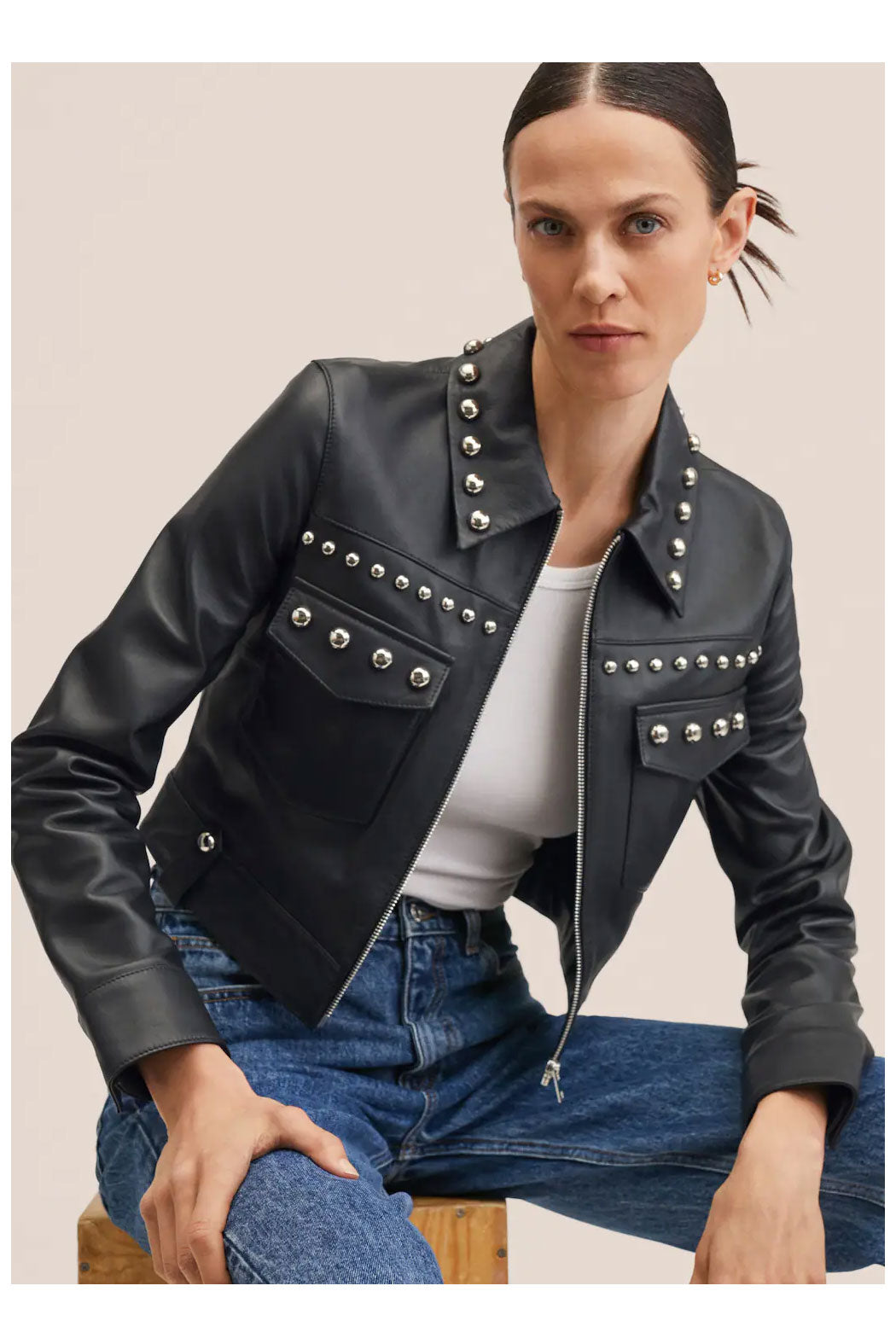 Women’s "Neon-Vintage" Rebel Moto | Premium Black Lambskin | Retro Silver Spikes & Studded Armor | Full Grain Apparel