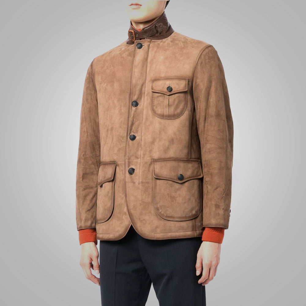 Blazer "Everest Estate" para hombre | Gamuza marrón chocolate premium | Americana de gamuza de cabra genuina | Prenda de piel de grano completo