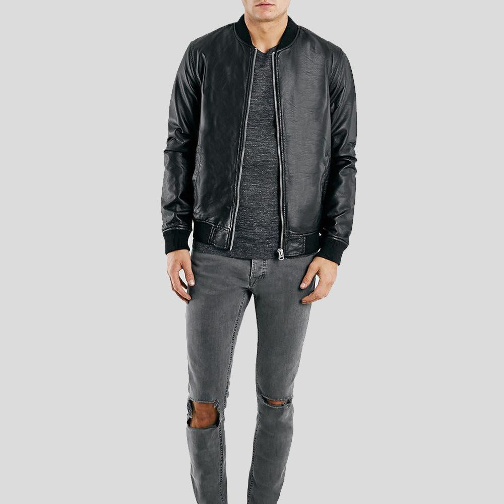 Men’s Bailei Black Bomber Leather Jacket | Luxury Real Sheepskin Pilot | Full Grain Apparel