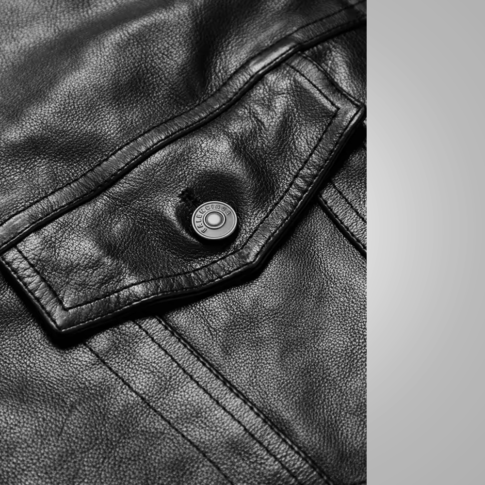 Chaqueta Trucker de piel de cabra "Special Ops" para hombre | Ante negro de primera calidad | Chaqueta de invierno de cuero genuino estilo táctico | Prenda de plena flor
