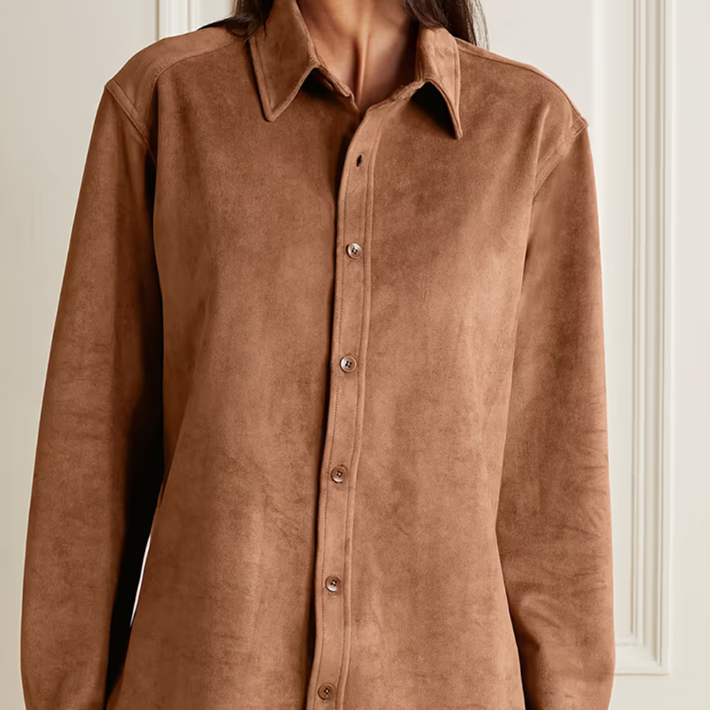 Women’s "Cognac Minimalist" Shirt | Smooth Tobacco Leather-Blend | Classic Simple Button-Down Tunic | Full Grain Apparel
