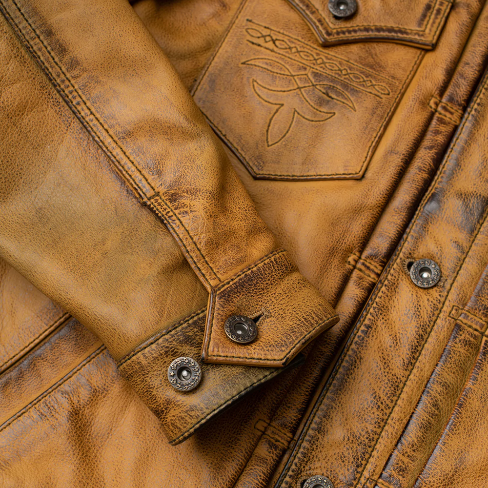Men’s "Forge-Master" Utility Jacket | Premium Brown Distressed Leather | Four-Button Pocket Heritage Field Coat | Full Grain Apparel