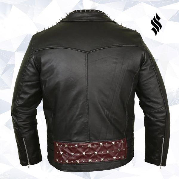 Chaqueta de motociclista "Crimson Edge" | Cuero negro y interior acolchado rojo | Ropa de piel de plena flor