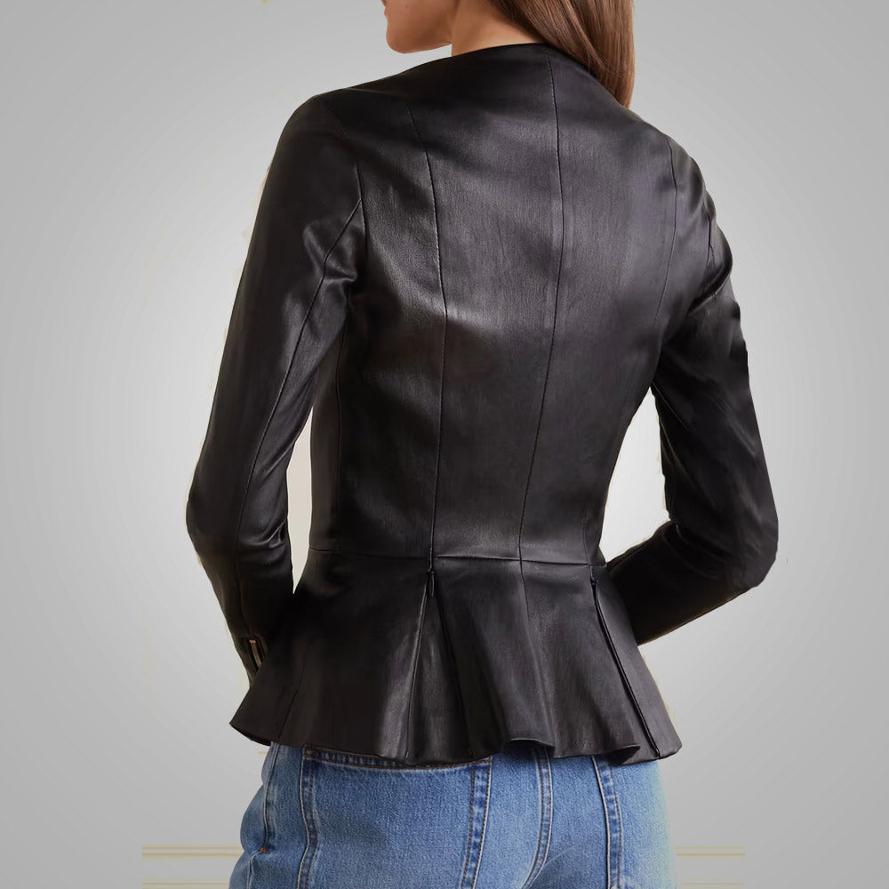 Women’s "Aero-Sculpt" Hybrid Shirt | Black Napa Leather & Stretch Cotton | Concealed Zip Technical Leather Top | Full Grain Apparel