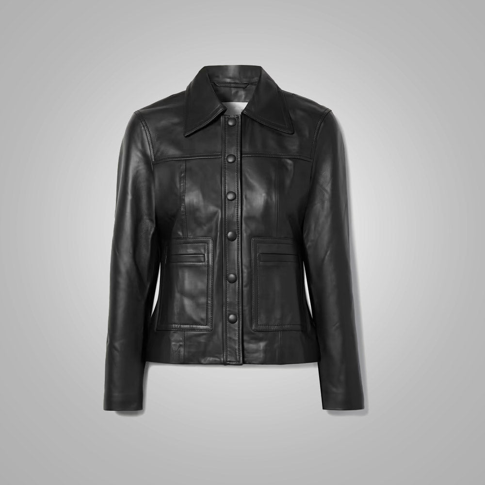 Women’s "Liquid Silk" Leather Shirt | Ultra-Premium Buttery Soft Black Sheepskin | Minimalist Simple Button-Down | Full Grain Apparel