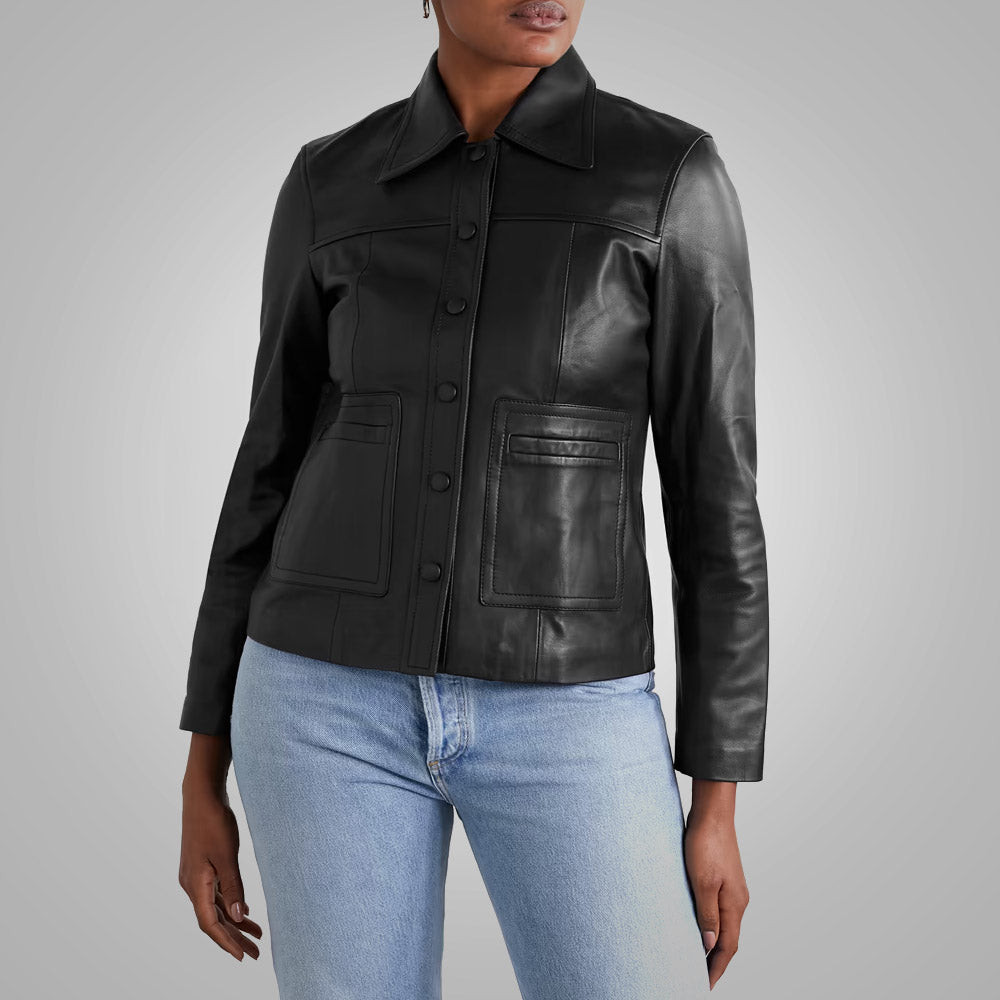 Women’s "Liquid Silk" Leather Shirt | Ultra-Premium Buttery Soft Black Sheepskin | Minimalist Simple Button-Down | Full Grain Apparel