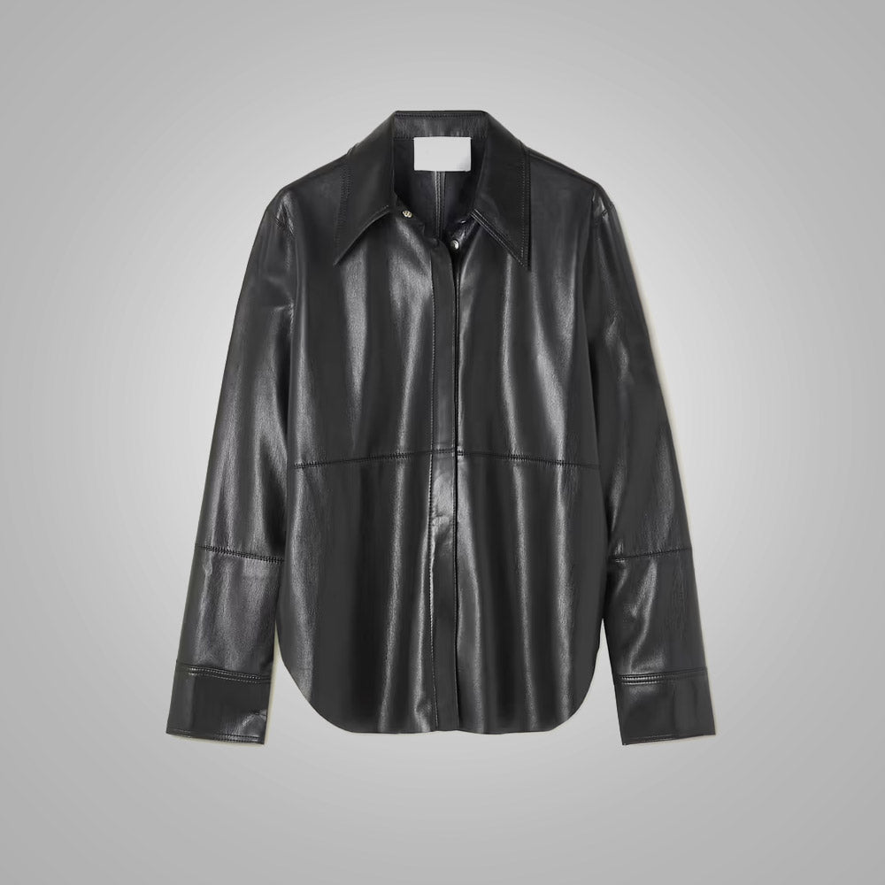 Women’s "Second-Skin" Supple Leather Shirt | Premium Black Napa Sheepskin | Ultra-Soft Slim Fit Button-Down | Full Grain Apparel