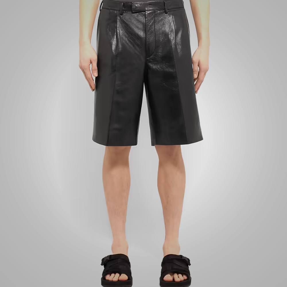 Pantalones cortos premium "Shadow-Run" para hombre | Piel de oveja negra genuina | Ropa urbana de lujo en piel | Prendas de plena flor