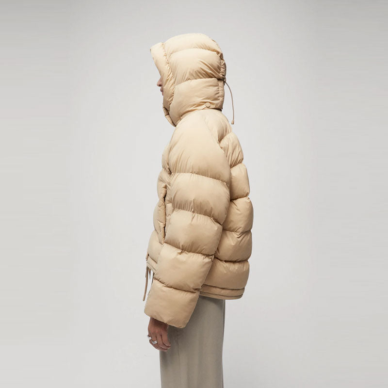 Women’s "Desert Silk" Essential Puffer | Premium Sand Beige Matte Finish | Lightweight Quilted Minimalist Jacket | Full Grain Apparel