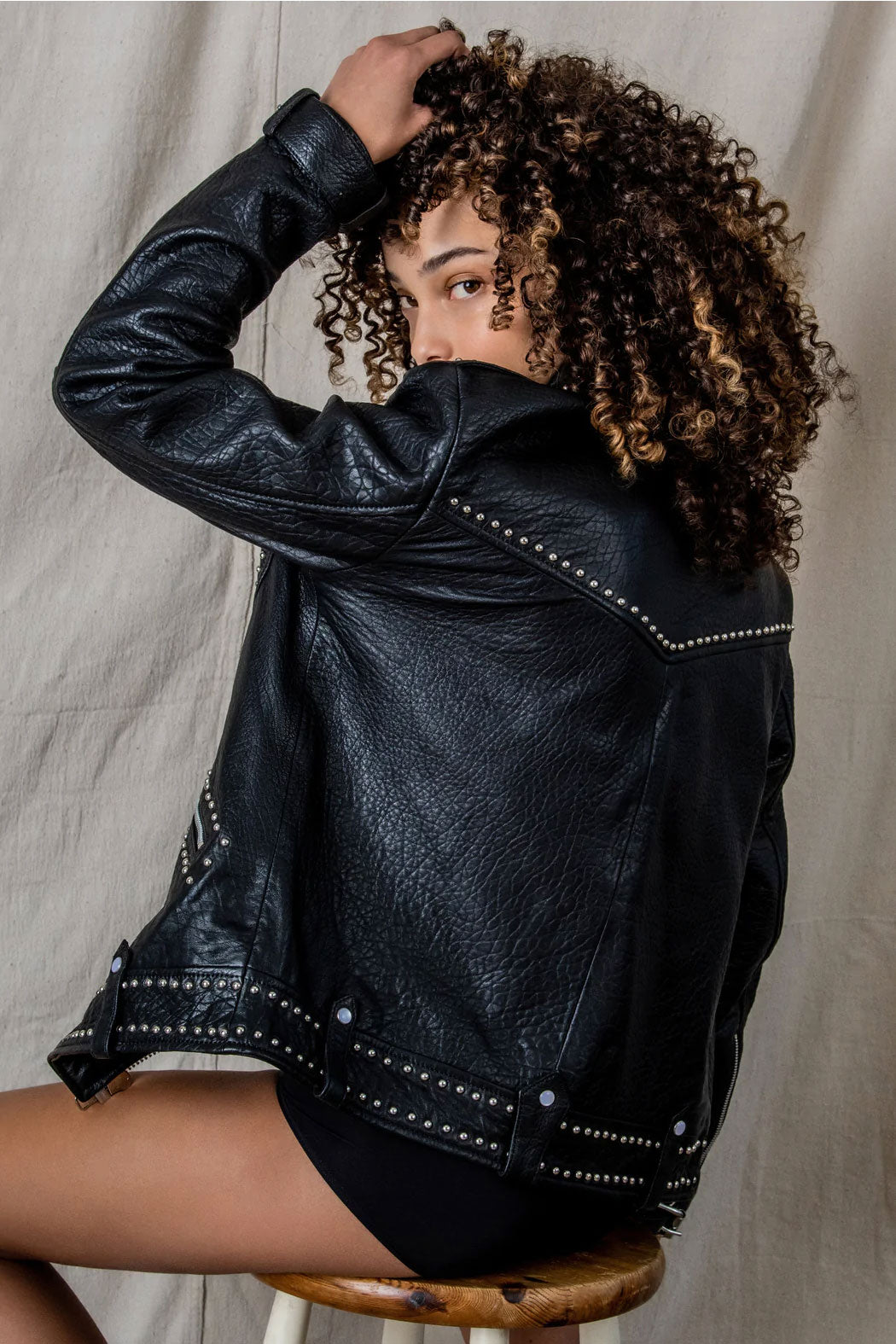 Women’s "Dark Star" Moto Jacket | Premium Black Lambskin | Precision Silver Spikes & Studded Biker | Full Grain Apparel