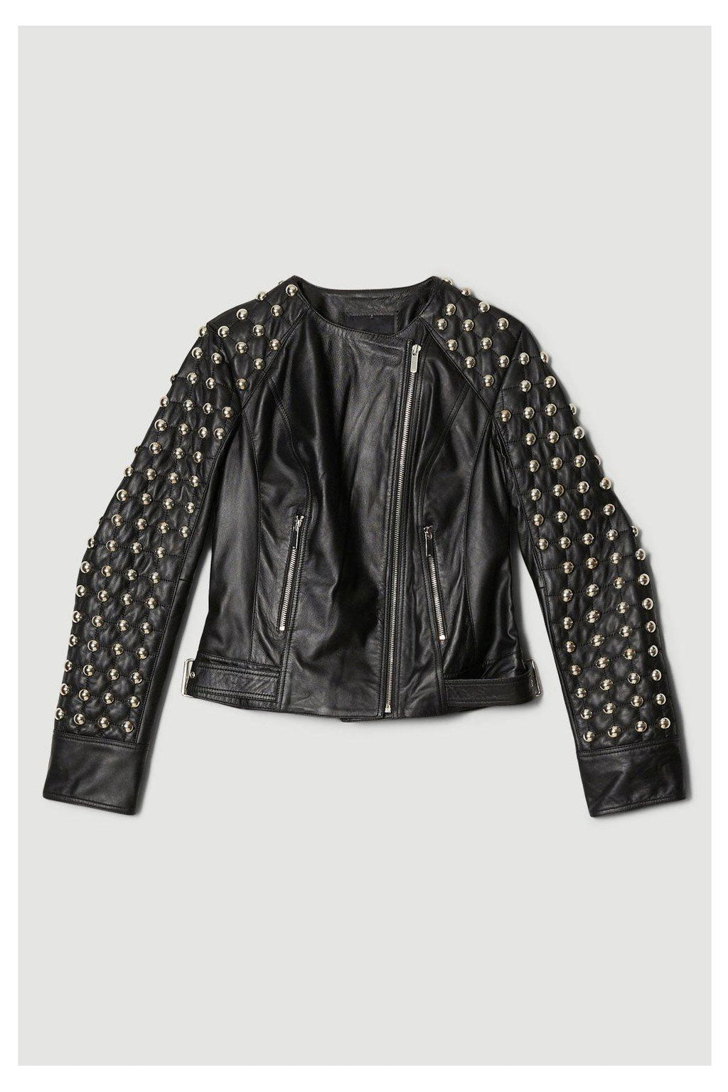 Women’s "Midnight Havoc" Biker | Premium Black Lambskin | Hand-Set Silver Spikes & Industrial Studded Leather | Full Grain Apparel