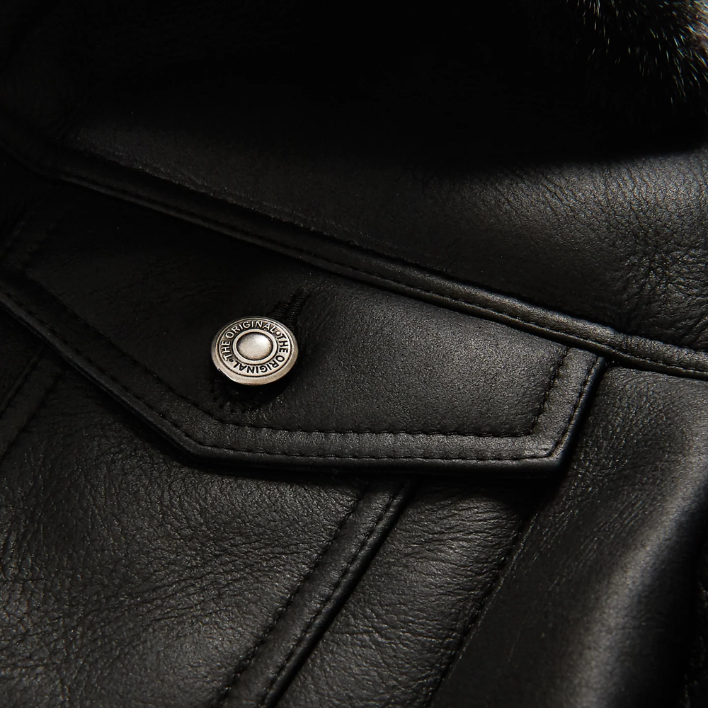 Men’s "Midnight-Interceptor" B3 Trucker | Black Premium Real Sheepskin | Shearling-Lined Hybrid Flying Jacket | Full Grain Apparel