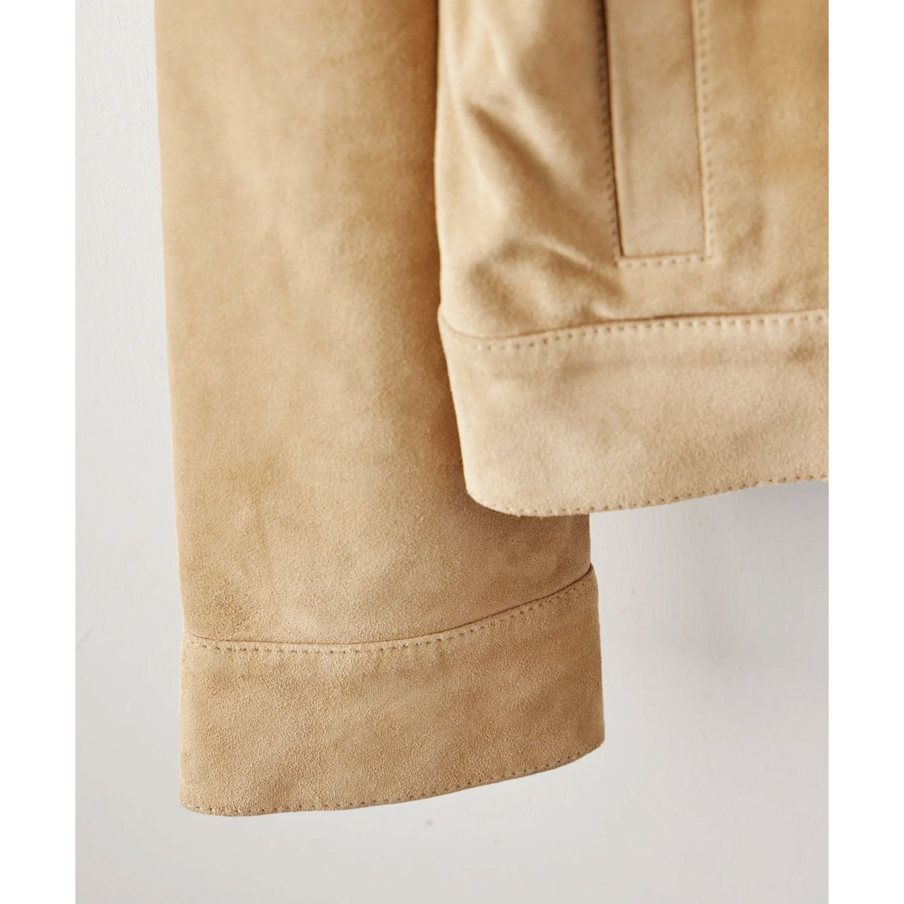 Men’s "Tuscan Sand" Suede Leather Shirt Jacket | Cream & Brown Goat Suede | Jeans-Style Trucker | Full Grain Apparel