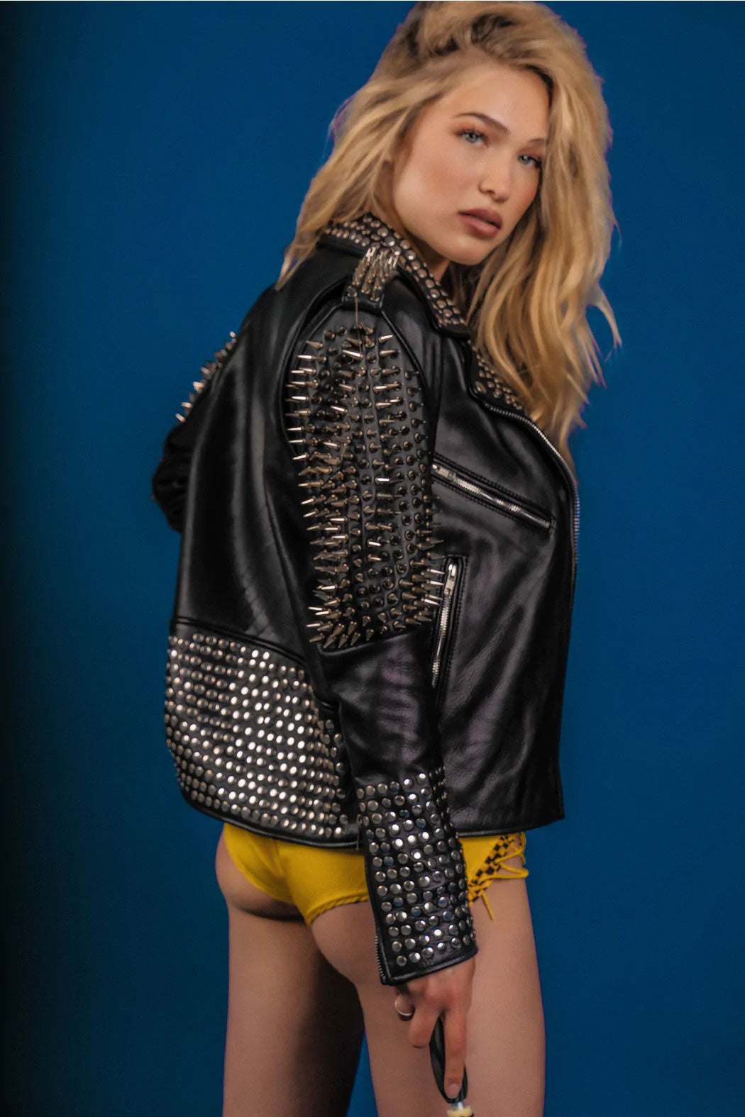 Women’s "Gothic Titan" Punk Jacket | Premium Obsidian Lambskin | Extreme Silver Long-Spike & Studded Biker | Full Grain Apparel