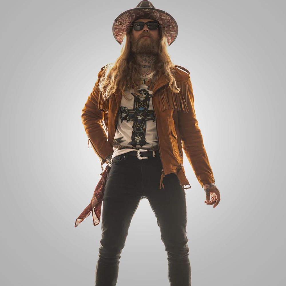 Men’s "Canyon Drifter" Western Jacket | Premium Cognac Suede | Hand-Finished Fringes & Native Heritage Style | Full Grain Apparel
