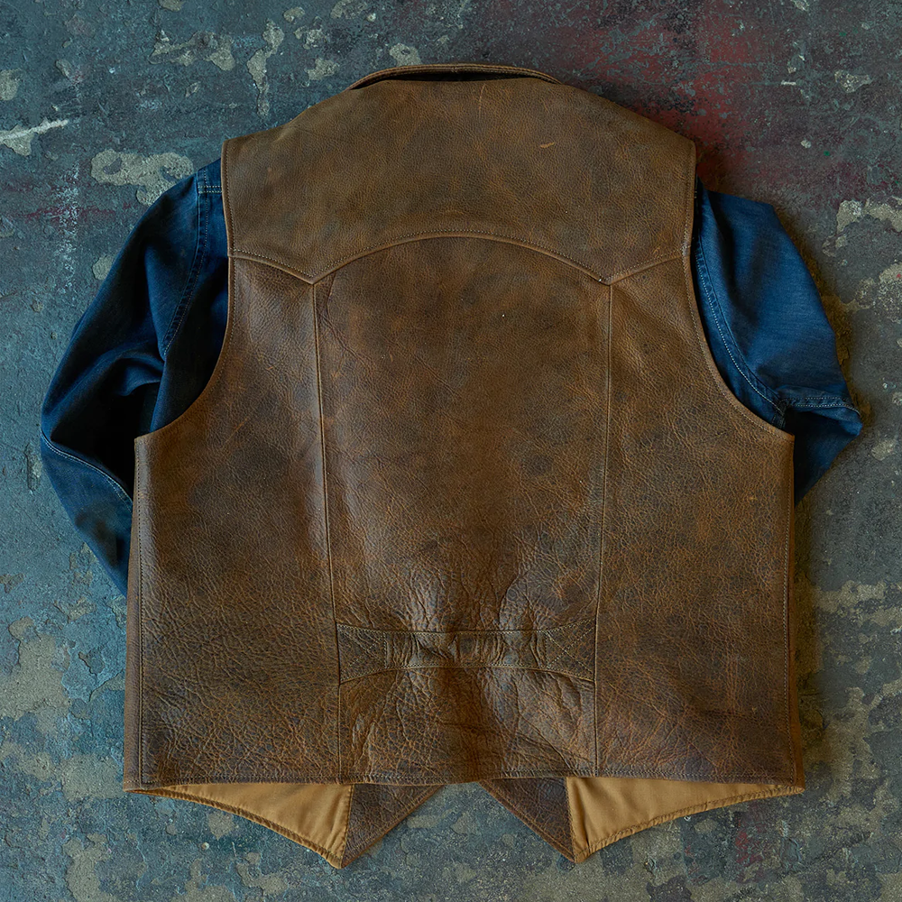 Men’s "High Sierra" Sheepskin Vest | Premium Brown Grain Leather | Authentic Western Cowboy Waistcoat | Full Grain Apparel