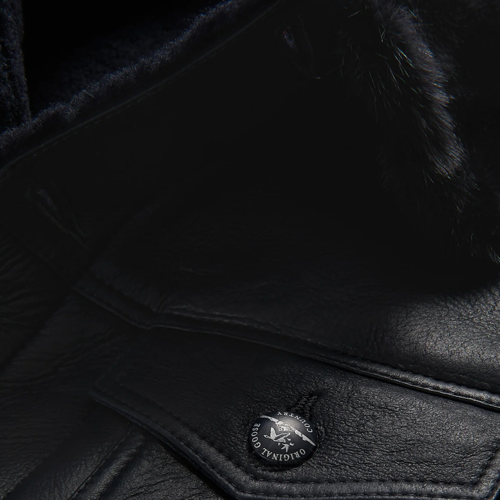 Men’s "Midnight-Trucker" B3 | New Edition Black Sheepskin | Premium Real Shearling Bomber & Flying Jacket | Full Grain Apparel