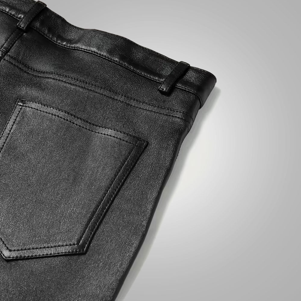 Pantalones Moto-Fashion "Vanguard" para Hombre | Piel de Cordero Negra Premium | Pantalones de Cuero Genuino de Alta Costura | Ropa de Gran Calidad