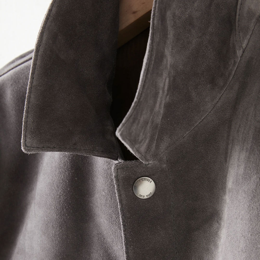 Men’s "Midnight Ember" Bomber Jacket | Chocolate & Dark Charcoal Dual-Tone Goat Suede | Full Grain Apparel