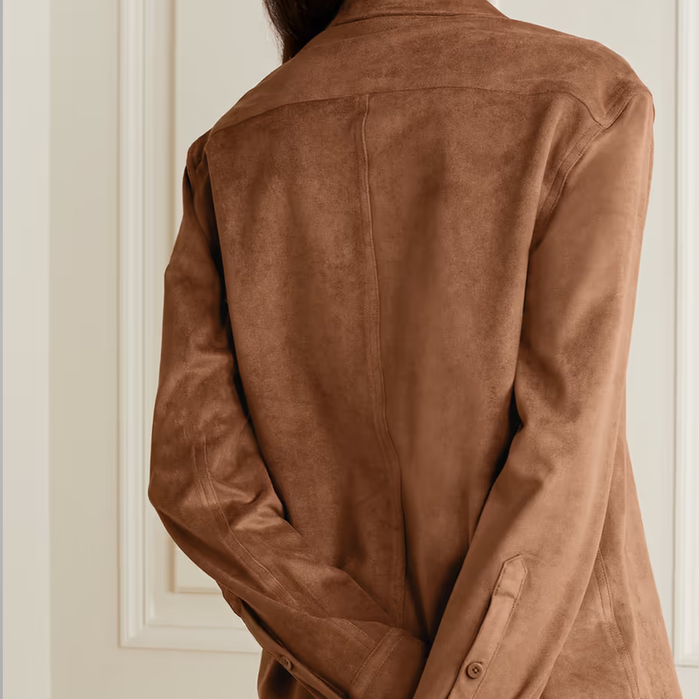 Women’s "Cognac Minimalist" Shirt | Smooth Tobacco Leather-Blend | Classic Simple Button-Down Tunic | Full Grain Apparel