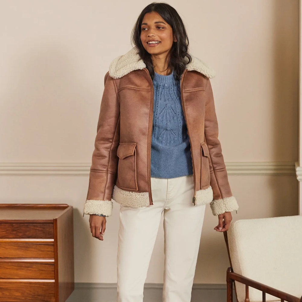 Women’s "Nordic Horizon" Aviator | Premium Brown Sheepskin | Genuine Shearling Biker Jacket | Full Grain Apparel