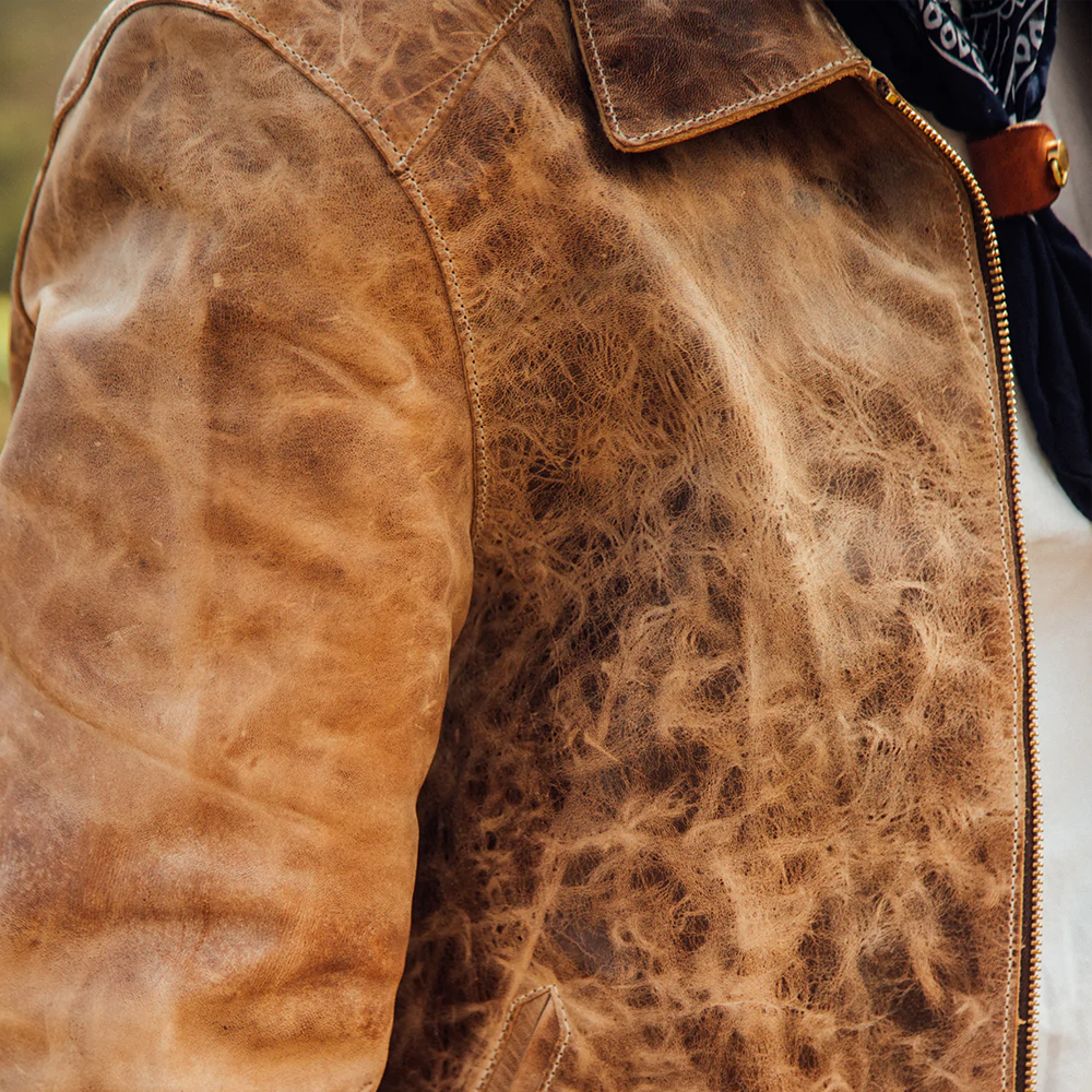 Men’s "Heritage Outpost" Jacket | Premium Brown Real Leather | Vintage Distressed Two-Pocket Field Jacket | Full Grain Apparel