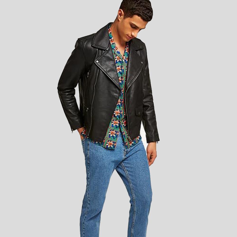Men’s Aydan Black Motorcycle Leather Jacket | Real Sheepskin Racer | Full Grain Apparel