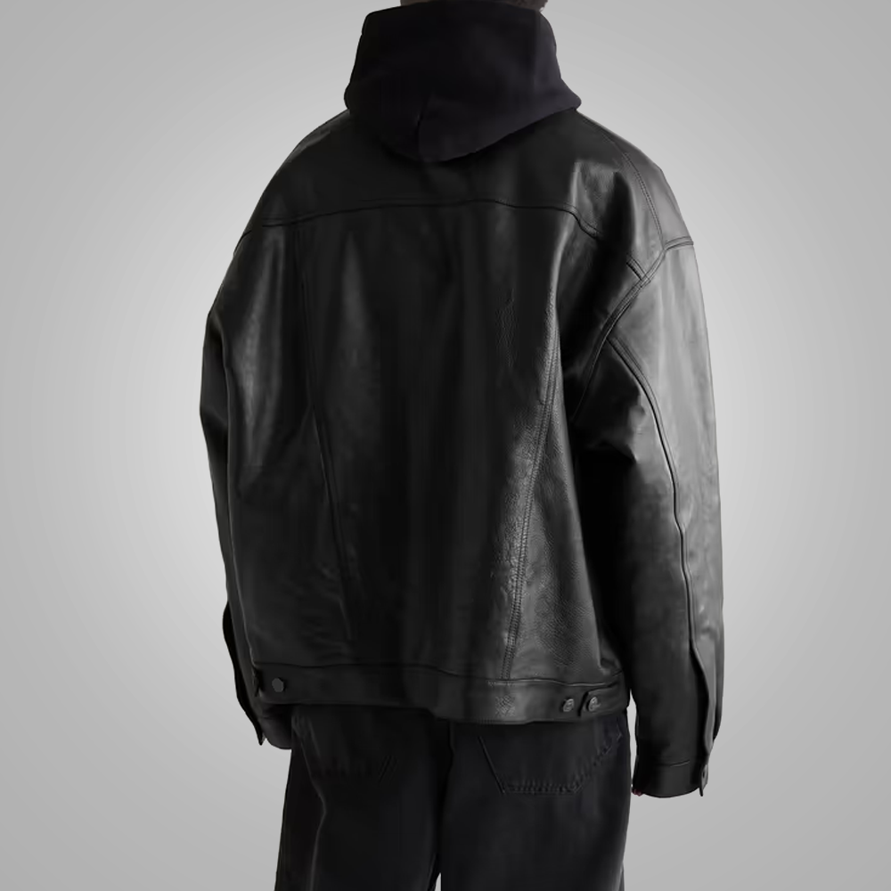 Chaqueta Trucker de piel de cabra "Special Ops" para hombre | Ante negro de primera calidad | Chaqueta de invierno de cuero genuino estilo táctico | Prenda de plena flor