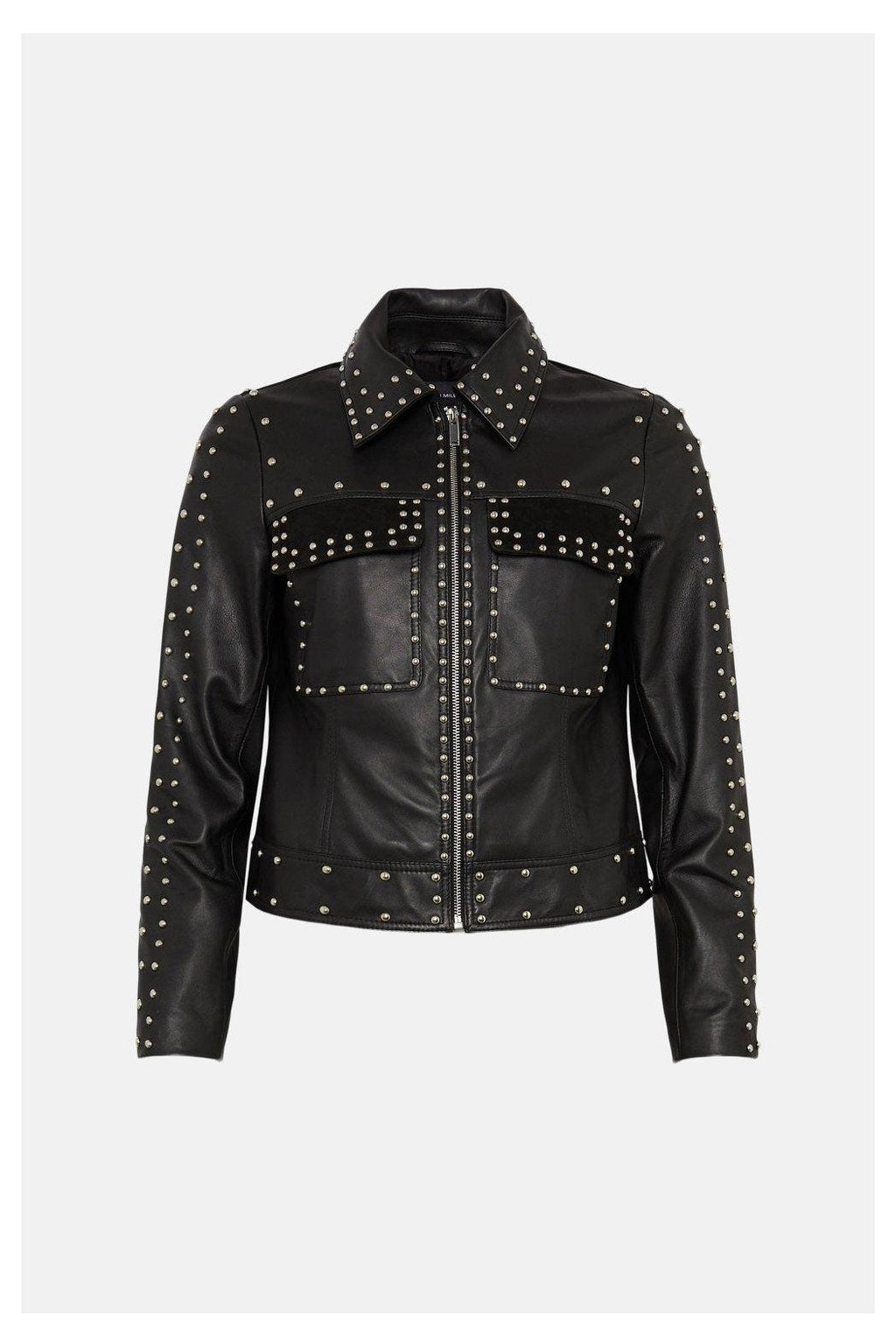 Women’s "Titanium Noir" Biker | Premium Black Lambskin | Hand-Set Silver Spikes & Pyramid Studded Armor | Full Grain Apparel