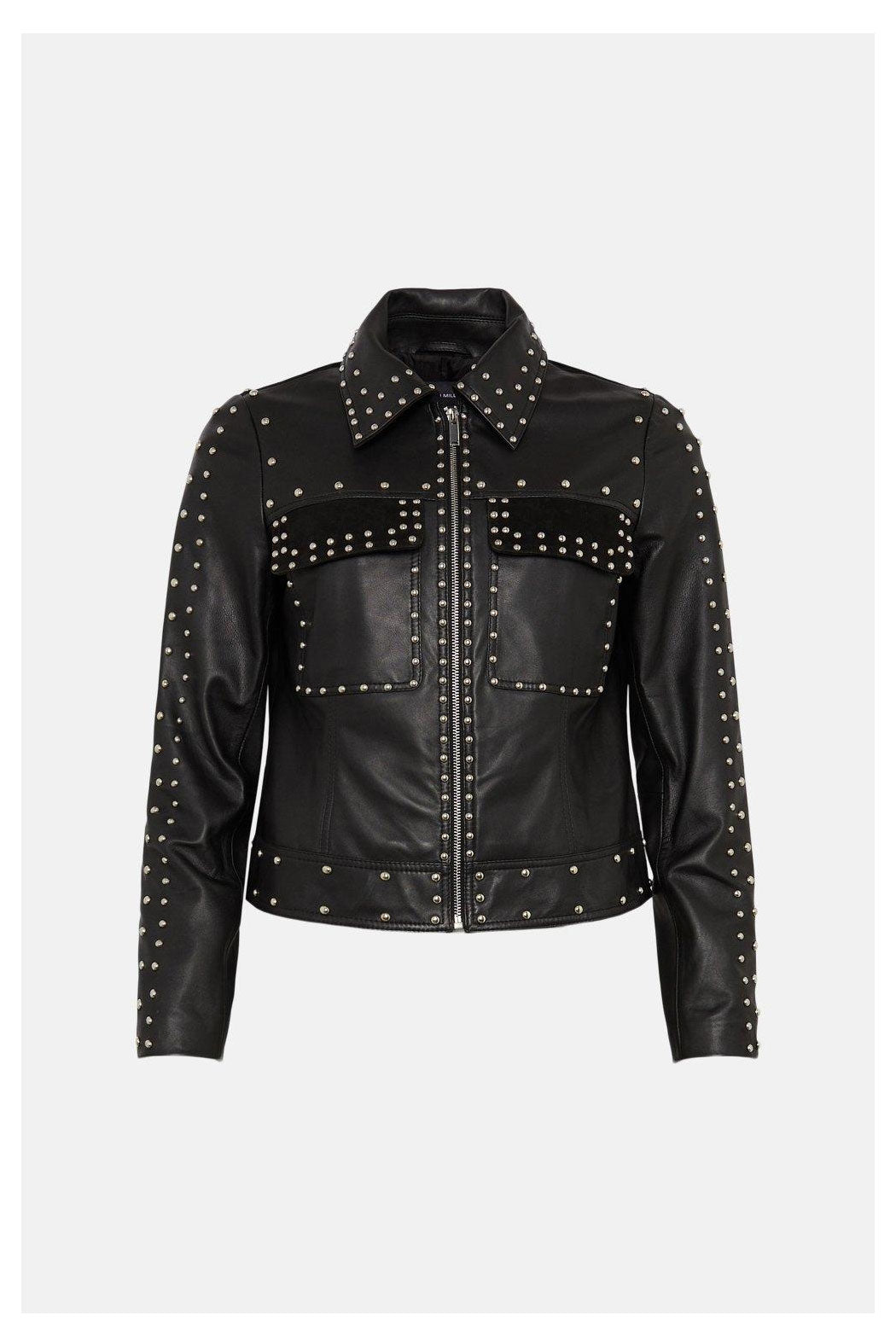Women’s "Titanium Noir" Biker | Premium Black Lambskin | Hand-Set Silver Spikes & Pyramid Studded Armor | Full Grain Apparel