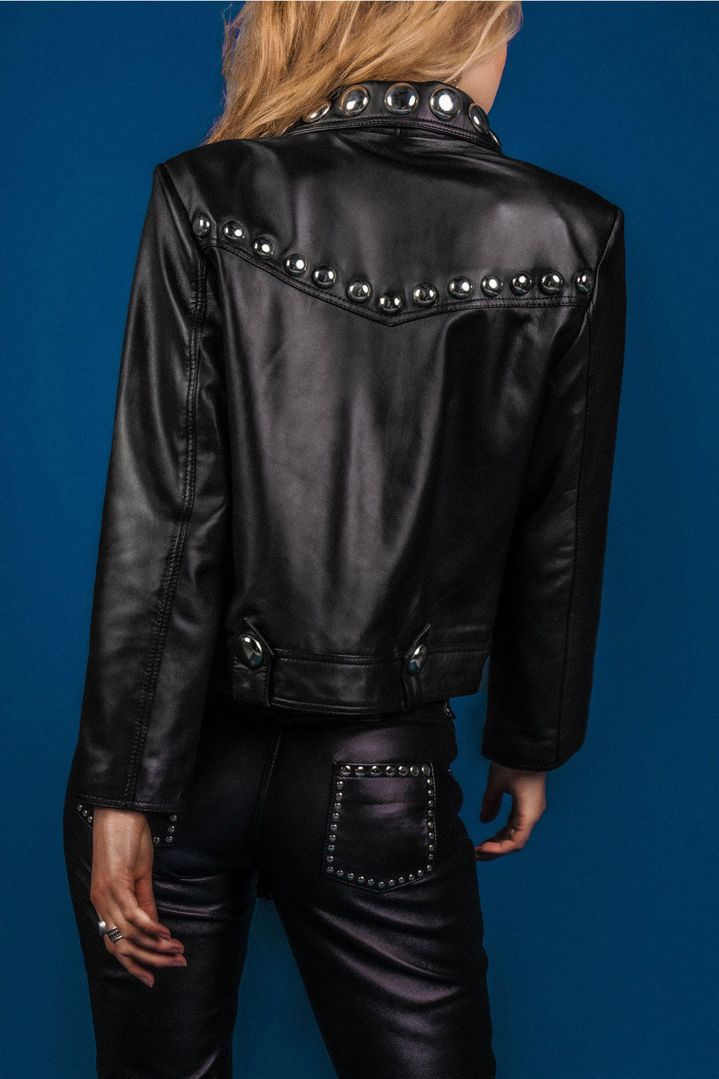 Women’s "Voltage Noir" Punk Biker | Premium Black Lambskin | Hand-Set Silver Spikes & Pyramid Studs | Full Grain Apparel